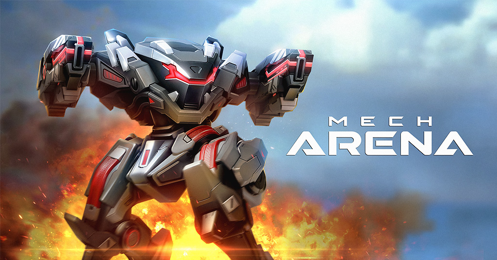 Mech Arena — armored Mech with red highlights in battle