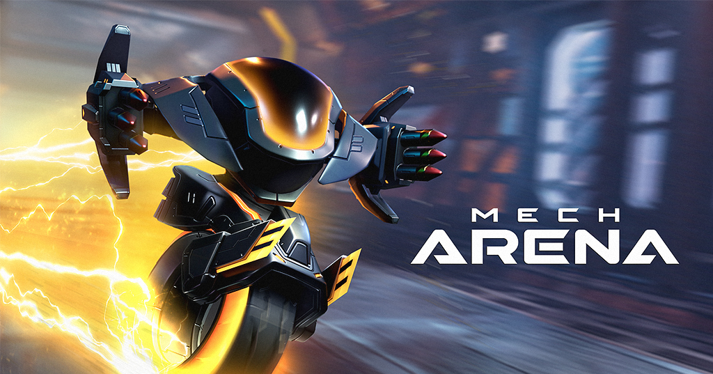 Mech Arena — black and gold Mech with electric effects