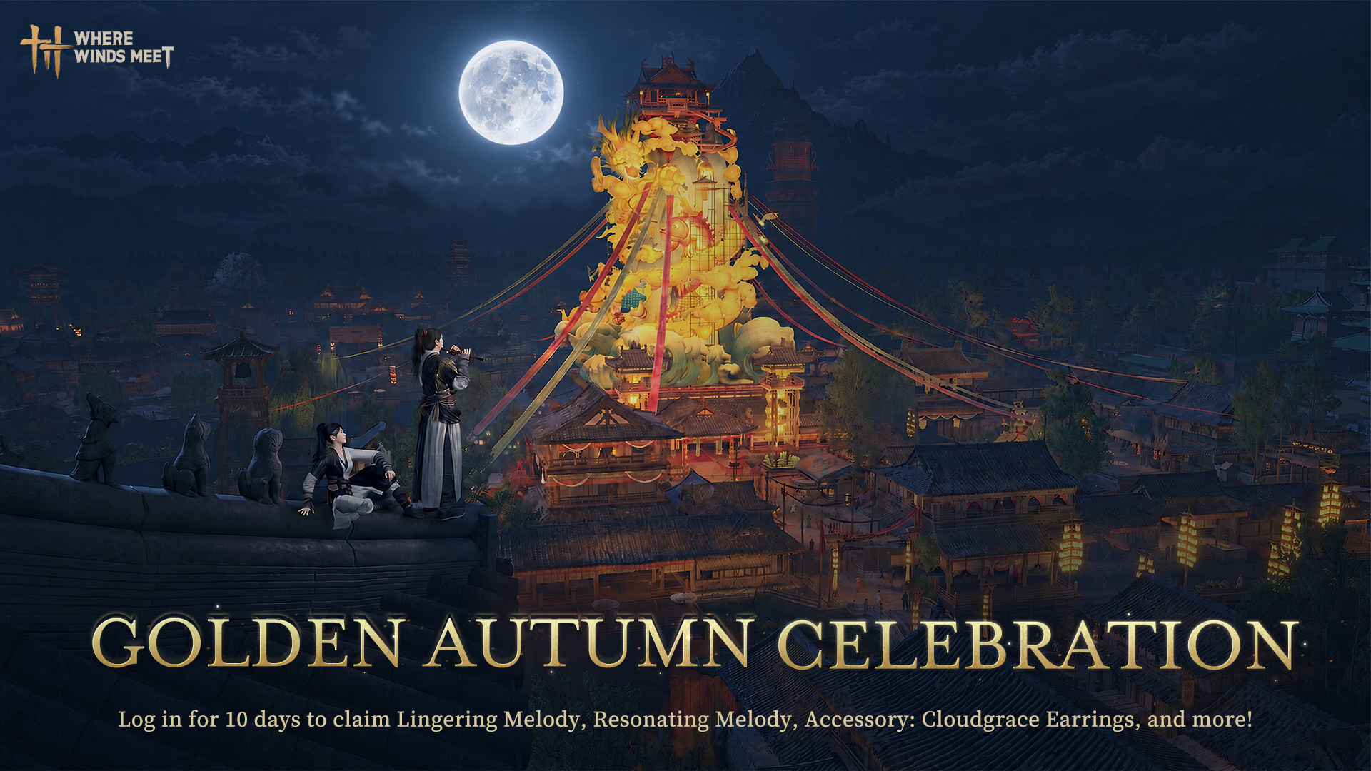 Where Winds Meet — Golden Autumn Celebration under a full moon